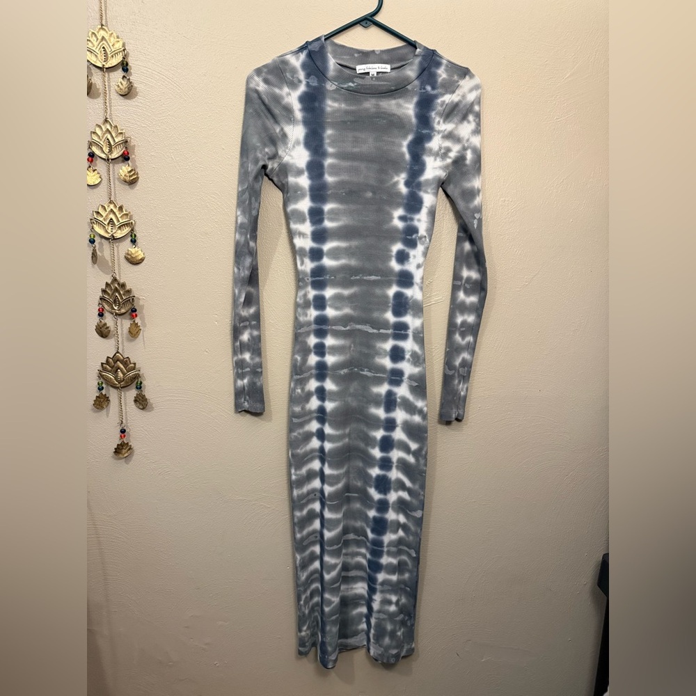 Young Fabulous & Broke Dax Tie Dye Midi Bodycon Ribbed Dress Cotton Modal Spndex